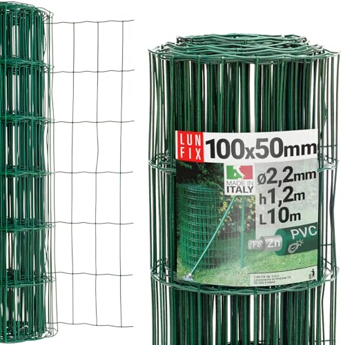 Maschendrahtzaun 100 x 50 mm Ø 2.2 mm 120 cm x 10 m verzinkter Stahl Grün | PVC-beschichtet, Gartenzaun Hundezaun Wildzaun Hühnerzaun Drahtgitter Zaun Schweißgitter