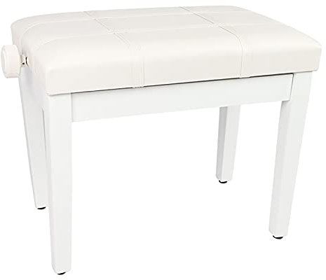 Verstellbarer Klavierhocker mit Ledersitz und Gestell aus Massivholz, Höhe 46 x 56 cm, Weiß