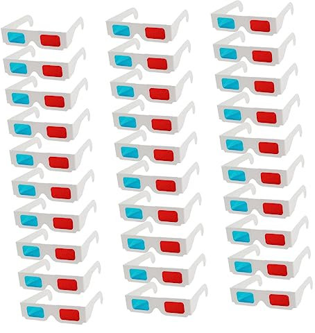 UKCOCO 30pcs Disposable Paper White Glasses for Movie Viewing Cardboard Anaglyph Glasses for Home Cinema and Video Watching