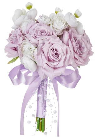 Milageto Bouquet de mariée Décoration de mariage Bouquet à lancer Bouquet de mariage pour mariée Fleurs artificielles pour cérémonie Saint Valentin, Violet Clair