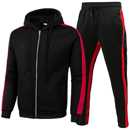 YOSUWOAI Sportanzüge Herren Bequeme Gymnastikanzüge Winter Tracksuit Vintage Jogginganzug 2-Teilig Color Blocking Kapuzenjacke und Sporthose Set Slim fit Trainingsanzug Outdoor Sweatsuits