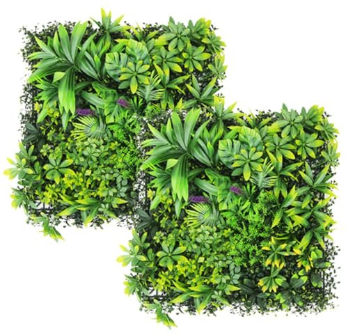 Paneles de valla de privacidad de seto artificial, paquete de 2 paneles de 50 x 50 cm, decoración de pared para interiores y exteriores, paneles de pared de césped topiario para privacidad y