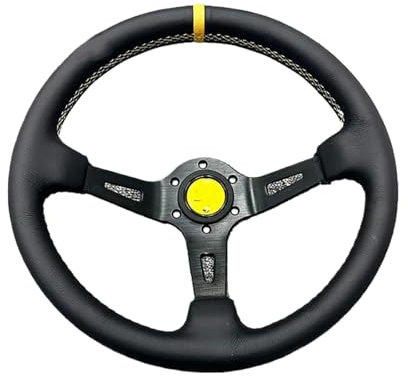 XUCZHAI Lenkrad 13 Zoll Universal-Lederlenkrad, groß, konkav, tief konkav, Rennsport-Modifikation, Lenkradzubehör ﻿ FüR Rennen Motorsport Auto(Yellow)