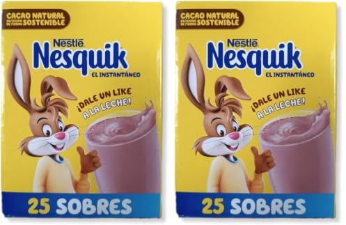 Nesquik cacao soluble instantáneo - 1 estuche x 25 sobres de 13,5 g - Total: 337.5 g (Paquete de 2)