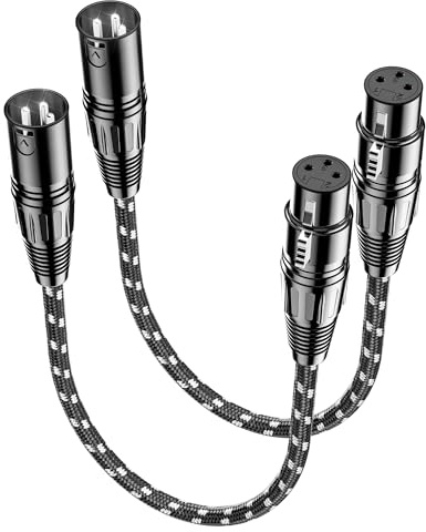 VANDESAIL XLR Kabel 30cm 2 Stücke, XLR Stecker auf Buchse Kabel, 3 Polig symmetrisches XLR Mikrofonkabel, aus sauerstofffreiem Kupfer (OFC), Nylongeflecht, für Studioaufnahme und Heimstudio