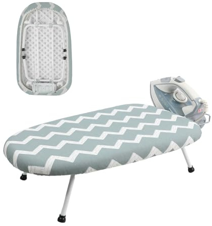 Mini Ironing Board Tabletop Ironing Board Compact Foldable Iron Board Thick Steel Tube with Heat Resistant Covers, Iron Rest for Dorms, Apartment and Travel,Gift for Women(Blue Wave)