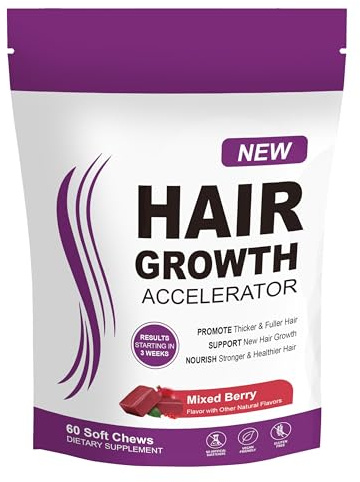 Hair Growth Accelerator Soft Chews,Biotin to Promote Thicker, Stronger, Fuller Hair, Hair Growth Vitamins, Clinically Studied, Mixed Berry,60 Count