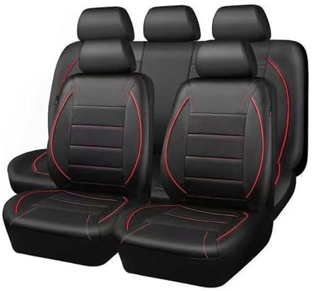 Mulcort Universal Car Seat Covers, 9PCS PU Leather Covers, Airbag Compatible, Suitable for all seasons for Most Vehicles,Sedan,Truck,SUV (Red)