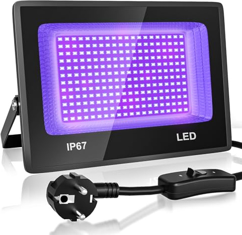 CREATESTAR 100W UV LED Blacklight, IP67 Vattentät UV Blacklight, 315-400nm LED Blacklight, UV-lampa med strömbrytare för Halloween, kroppsmålning, fluorescerande affisch, bar (1 st)