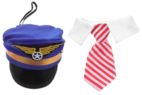 TOYZFRIENDY Bestickte Haustier Pilotenmütze mit Passender Piloten-Krawatte Cosplay Set für Hunde Katzen Party Foto Requisiten Festliche Verkleidung