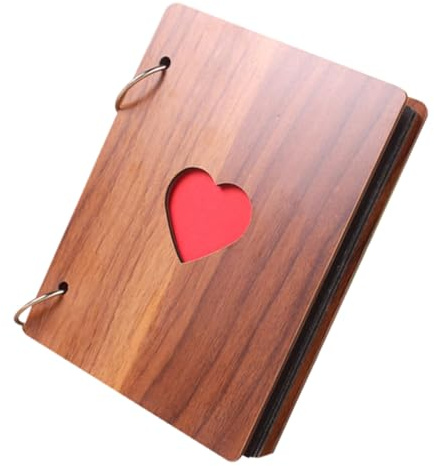 FONDOTIN Album Fotografico Decorazione Elegante e Portatile in Legno a Forma di Cuore 16 Pagine per Scrapbooking Fai da Te per Ricordi di Famiglia e Viaggi