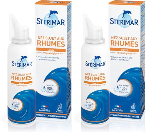 STÉRIMAR Nez Sujet aux Rhumes - Spray Nasal Prévention Rhumes et pathologies ORL, à l'Eau de Mer 100% Naturelle & Cuivre, Formule Physiologique, 100 ml (Lot de 2)