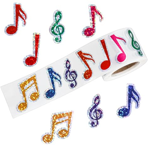 DOPENSPI 500 Stück Farbe Musiknoten Aufkleber,Selbstklebend Glitzernd Musiknotenaufkleber Wasserfeste Dekosticker für Schulanfang, Briefumschläge,Scrapbooking, Feiertags- und Partydekoration
