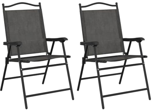 Mokuyary Fällbara trädgårdsstolar, set om 2, gråmelerade stål och textil, balkongstol, terrassstolar, matstolar för terrass, trädgård, balkong
