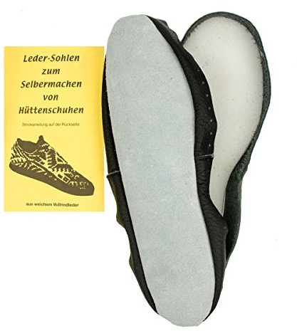 Langlauf Schuhbedarf ® Ledersohlen Hüttenschuhe DIY Hüttenschuhsohlen mit Strickanleitung Echtleder (38/39)