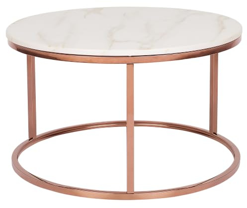 Beliani Couchtisch Marmor Optik beige Metallgestell Edelstahl Kupfer rund ⌀ 70 cm Coral