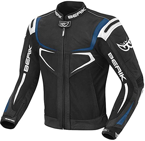 Berik Radic Motorrad Leder- / Textiljacke, schwarz/blau/weiß, 54