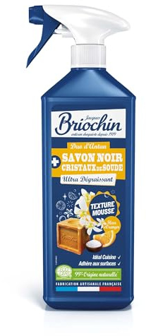 JACQUES BRIOCHIN - Mousse Dégraissante Cuisine -Savon Noir et Cristaux de Soude - Dégraisse - 99%d'Ingrédients d'Origine Naturelle - Certifié Ecocert - Fabriqué En France - 750mL