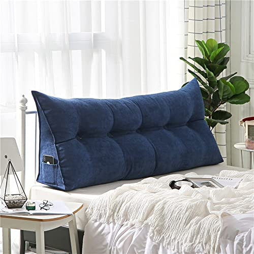 RAKTOV Großes Keil-Kopfteilkissen für Schlafzimmer, abnehmbarer Samtbezug, Rückenkissen für Tagesbett, dreieckiges Bett, Kopfstütze, Rückenstütze, Lesen, Rückenlehenkissen, 100 x 50 x 20 cm, Blau