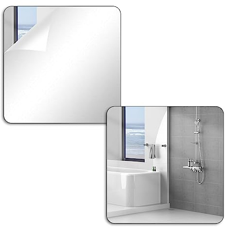 2 Stück Spiegelfliesen Selbstklebende, Kein Glasspiegel Spiegelfliesen, Flexibler Klebespiegel Spiegelfolie Wandspiegel aus Acrylic, 20*20cm HD Spiegel, für Wand Schule Zuhause Wohnzimmer Badezimmer
