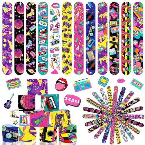 Acuiwer Schnapparmband Kinder Slap Armbänder Mitgebsel Kindergeburtstag Rennen/Valentinstag/Dinosaurier/Ostern/Plazt/Tier/Einhorn/Meerestiere Party Slap Bracelet (#Retro-24 Stück)