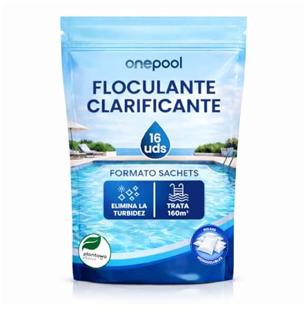 PLANTAWA Floculante en Polvo 16 sachets | Floculante Clarificante para Piscinas, Equivale 2KG, Eliminador Turbidez, con Ingredientes Origen Natural, Vegano, Todo Tipo Piscinas, SPA