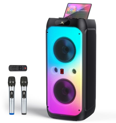 JYX Karaoke Maschine Tragbarer Bluetooth-Lautsprecher mit 2 drahtlosen Mikrofonen für Erwachsene, Karaoke Anlage mit LED Lichtern,PA System,ideal für Home Partys und als Geschenk für