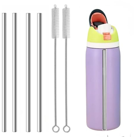 Owala Stainless Steel Straw Accessories - Metal Drinking Straw with Cleaner Brush for 24oz/32oz Bottles