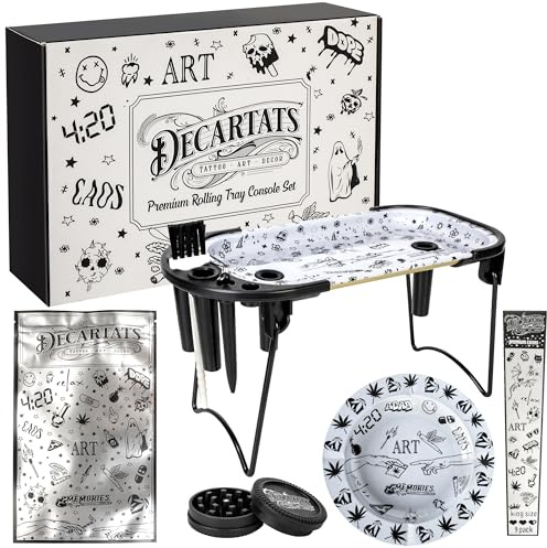 All-in-One Metal Rolling Tray Set with Cone Loader – Premium Foldable Tray, Pre Roll Machine, Ashtray, Candy Grinder & Storage – Fits King Size & 1 1/4 Papers