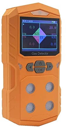 Air Quality Monitor, 4 in 1 Gas Detector Gas Analyzer Portable Multi Gas Monitor Color Display with Graphing Rechargeable Battery Sound Light Alarm(Giallo)