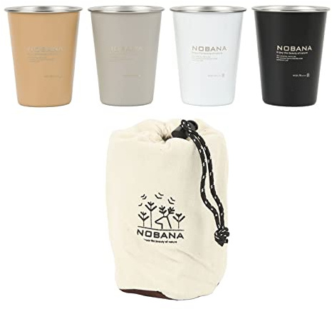 Kikumi Lot de 4 tasses de camping en acier inoxydable 304 de 350 ml, haute dureté, poids léger, 4 couleurs, pour l'extérieur, voyage, pique-nique (style général)