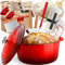 NZQXJXZ 26cm smaltato ghisa pentola rotonda dutch forno, 5.5QT casseruola con coperchi a prova di per pentole, brasatura, stufati, arrosto - rosso ciliegia