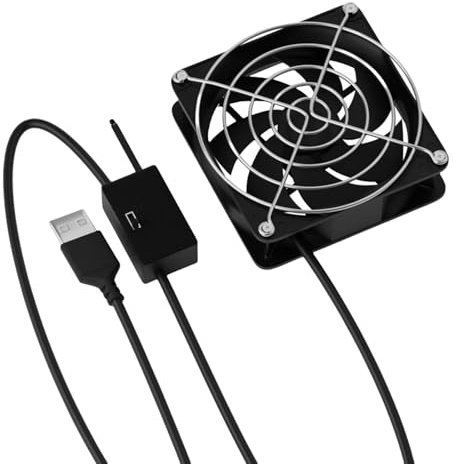 TENYELE Ventilador de refrigeración USB con detección automática de temperatura de 8 cm, termostato ajustable de 3 velocidades para consola de juegos de router, reducción de calor, ventilador de