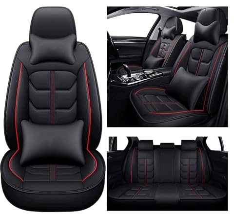 Car Seat Covers Fit For Dacia Duster 3 2024 2025, Waterproof Leather Seat Covers，Breathable Wear-resistant, 5 Seats, Headrest Lumbar Pillow(Black red)