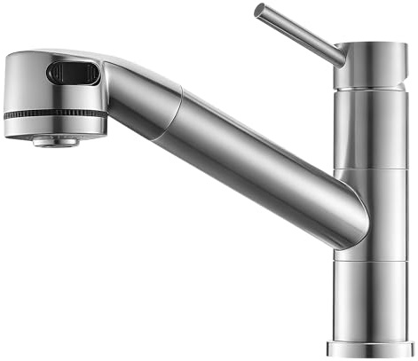 DelnVior Wasserhahn Küche Spültischarmatur mit ausziehbarer Brause, usziehbarer Wasserhahn 360° schwenkbar zwei Brausefunktionen Edelstahl, Gebürstet.