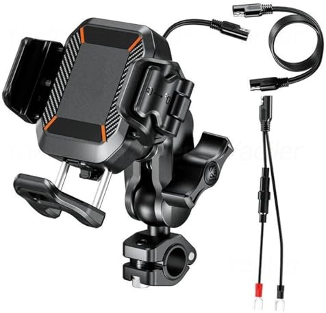 Motorcykel GPS Navigationsfäste Motorcykeltelefonhållare Styrfäste 15W Trådlös Laddare Och 36W PD/USB C Snabbladdningsport 1s Lås, Kameravänlig(Mirror Rod Charger)