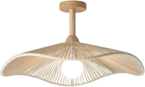 HTERWQEA Lámpara techo semiempotrada ratán bohemio con base madera for dormitorios, pasillos y espacios pequeños. Luminaria interior tejido natural. E26/E27, 30 cm.