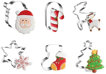 JUGUTA 6 Pezzi Formine Biscotti Natale, Stampini Biscotti Natale, Stampi Acciaio Inox Per Biscotti Natalizie, Tagliabiscotti Natale, Per Decorazioni In Fondente, Decorazioni Biscotti Natale