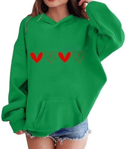 Mjjsk Flickor Hjärtan Grafisk Huvtröjor Mode Långärmad Pullover Tröjor Ledig Snygg Skola Huvtröja Preppy Söt Huvtröja Toppar, gRÖN, 7-8 Years