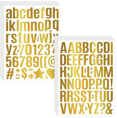 1 Zoll Buchstaben Aufkleber Set, 30 Blätter Gold Glitzer Buchstaben & Zahlen & Symbole Aufkleber, Selbstklebende Wasserfester Vinyl Stickers, Buchstabens Zahlens Set für Bastelprojekte (B)