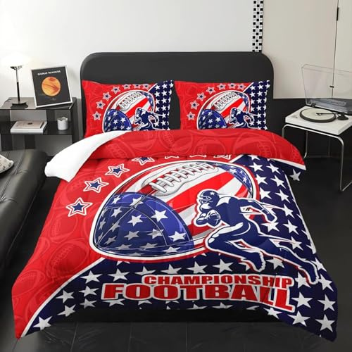 SJSXWQN Parure de Lit 220x240 cm Adulte Ballon Football AméRicain Housse de Couette 2 Personnes avec Fermeture Éclair Doux Respirant Microfibre Housse de Couette et 2 Taie d'oreiller 65x65 cm