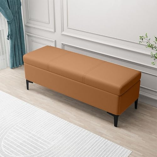 Banco de almacenamiento de cuero otomano – Asiento acolchado con gabinete oculto para mantas, juguetes y zapatos, elegante reposapiés y baúl de almacenamiento para entrada