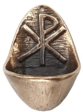 Butzon & Bercker Weihbecken Bronze mit Chi-Rho PX Symbol - Weihwasserbecken zur Wandmontage, religiöses Geschenk zur Taufe & Kommunion, 10 cm