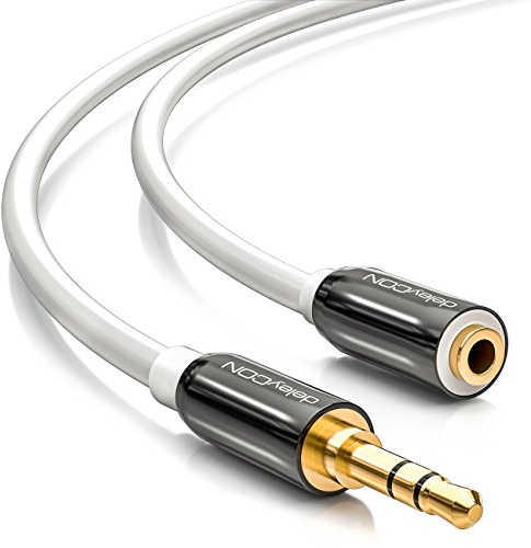 deleyCON 1,5m Câble Rallonge Audio Stéréo - Jack 3,5mm Femelle vers Mâle - Câble AUX avec Connecteurs Métalliques pour Haut-Parleurs et Casques - Blanc