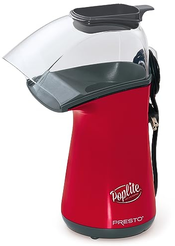Presto 04863 Poplite Hot Air Popcorn Popper - Built-In Measuring Cup + Melts Butter, Easy to Clean, Built-In Cord Wrap, 18 Cups, Red