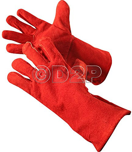 1 Pair Welding Gloves Long Leather Gauntlets - Heat Resistant Lined Welders Gloves with Flexible Leather - Protective Gear for Welding, Gardening & More | Durable & Comfortable - With Reinforced Palm