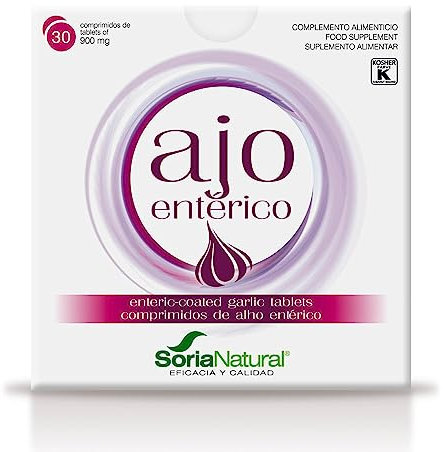 Soria Natural Ajo Entérico - Mejora la Circulación, Salud Cardiovascular, Fortalece el Sistema Inmunológico - Suplemento Dietético Natural - 30 Comprimidos