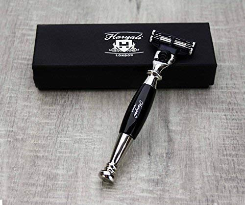 Haryali London Rasierhobel - elegant Design Rasierhobel - 3 Rasierklingen Rasierhobel - hochwertiges Rasierhobel - Nassrasierer - Premium Qualität Schwarz Rasierhobel Männer und Damen