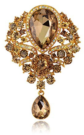 AILUOR Teardrop Kristall Broschen für Frauen, Classic Style Klarglas Blume Brosche, Vintage Style Blume Tropfen Brosche Pins Retro Braun Strass Pins Schmuck