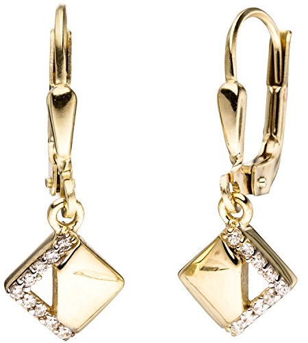 Jobo Damen-Ohrringe hängend quadratisch aus 8 Karat 333 Gold Bicolor mit 18 Zirkonia